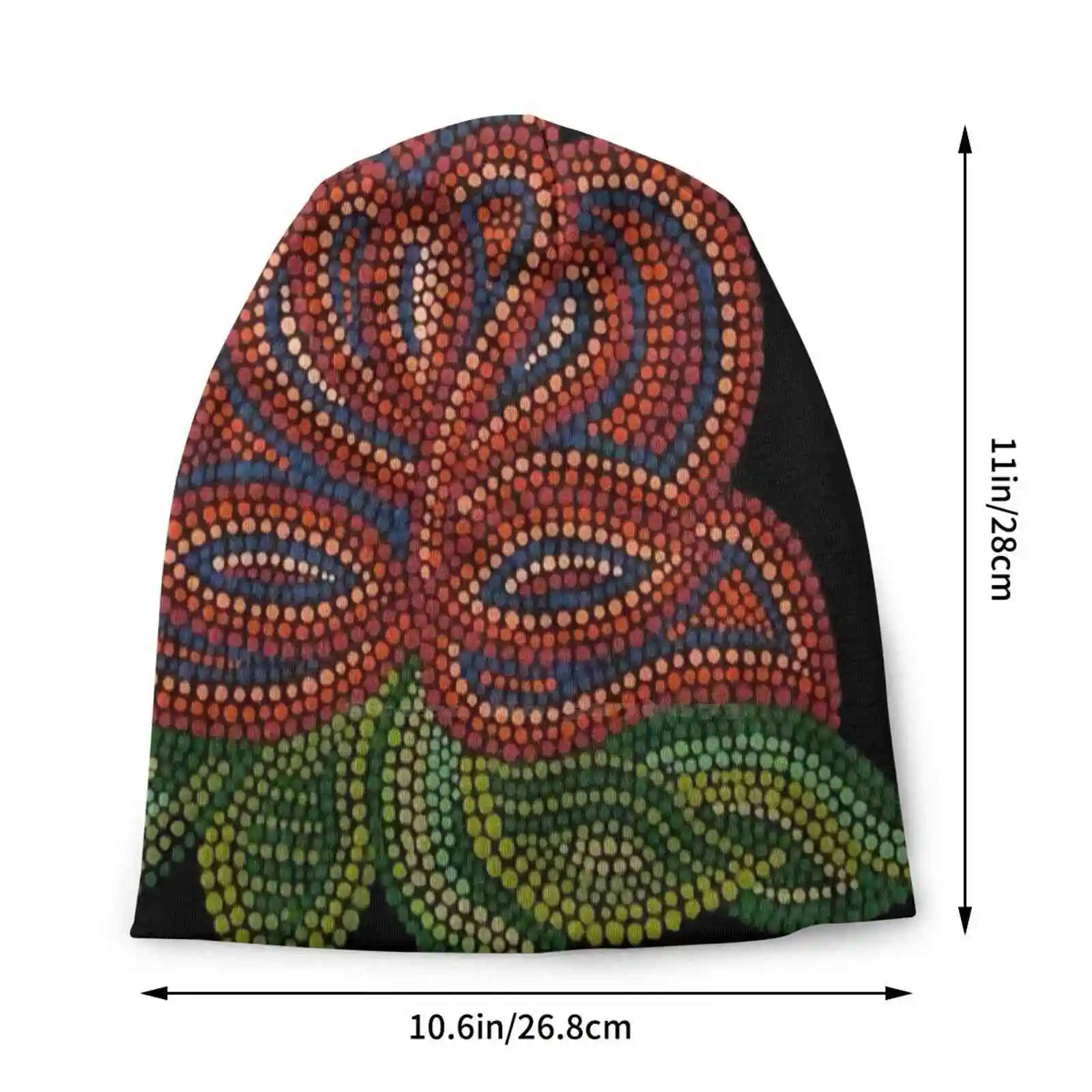 A Lone Rose Knitted Hat Warm Beanie Outdoor Caps Green Red Blue Rose Bloom Single Flower Metis Métis Floral Beads Black Michif