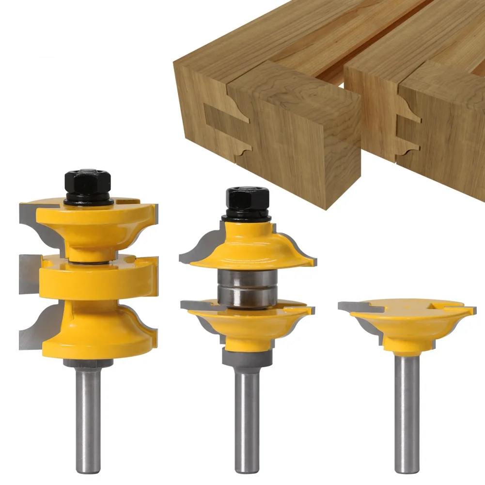 3pcs 12.7mm 12mm 8mm Shank Entry Interior Tenon Door Router Bit Set Ogee Matched R&S Router Bits Carving for Wood