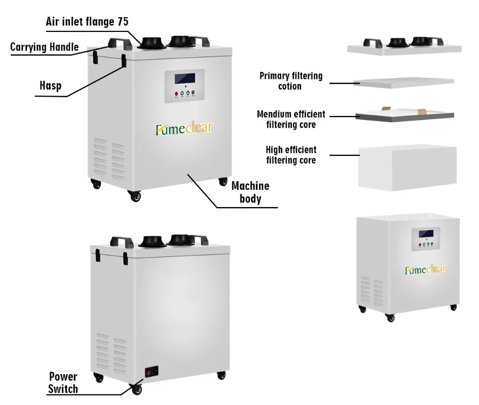 

Одобренный CE портативный дымосос для сварочной промышленности, HEPA-фильтр 300 Вт для лазерного маркера, гравера, резака