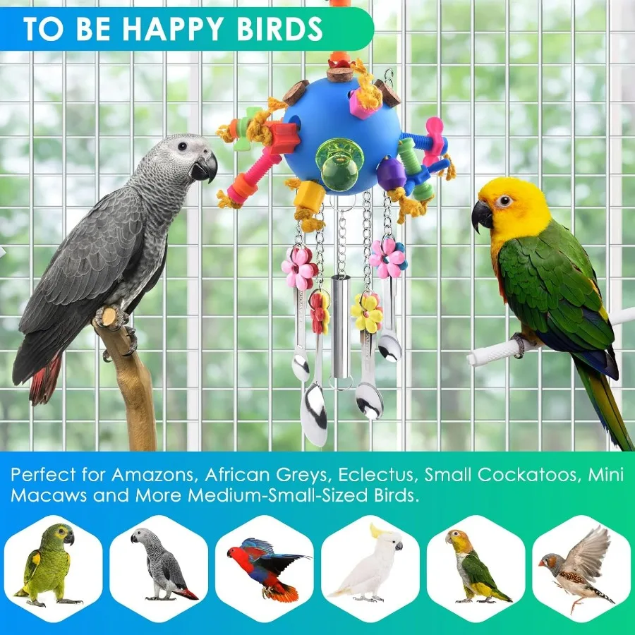 Bunter Acryl-Ziehlöffel, Vogelspielzeug für Papageien und kleine Vögel, langlebiges Kauspielzeug, ideal für Papageien, afrikanische Graupen, Conures Ca