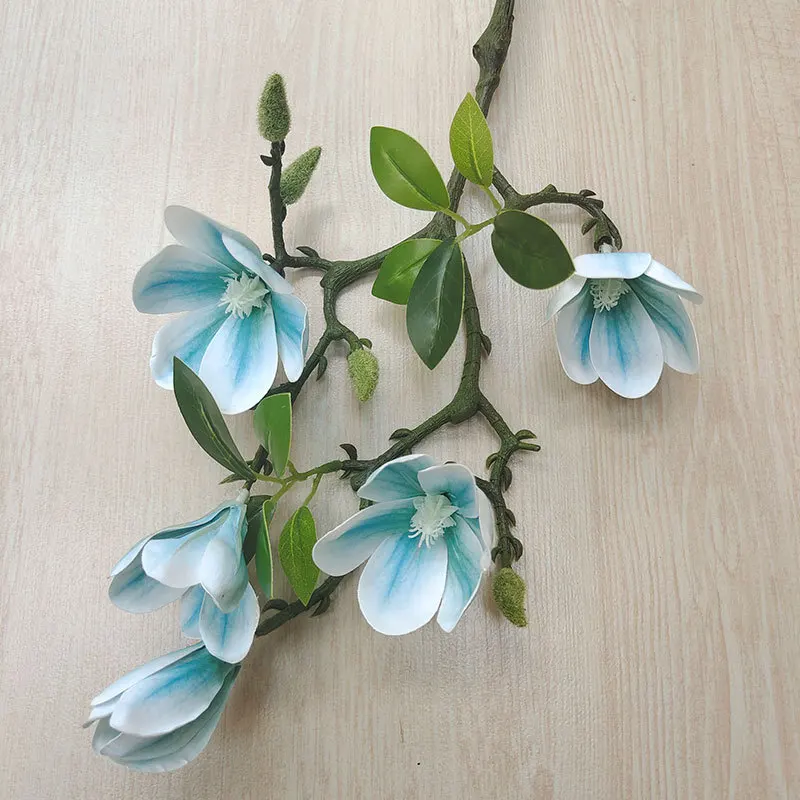 5Heads/branch Beautiful Artificial Magnolia Flowers Real Touch Wedding Home Decor Silk Flower Office Party Table Decoration