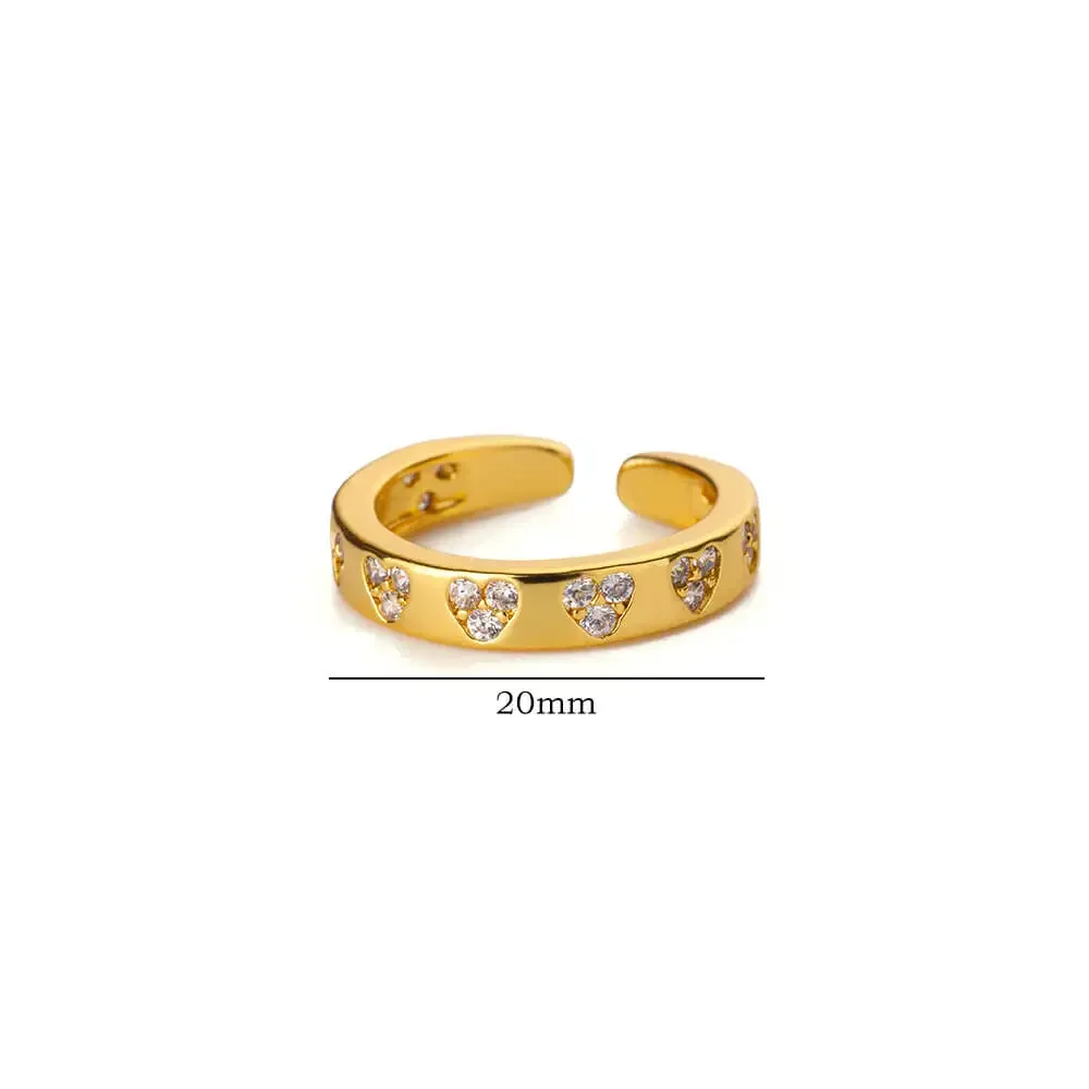 Fashionable Zircon Heart Shaped Flower Ring Womens Open Gold Ring Womens Fashion Party Finger Jewelry Gift image 5