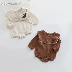 Korean Style Kids Baby Girls' Cotton O-neck Ruffles Deer Embroidery Romper INS Newborn Infant Soft Triangle Bodysuit Trendy