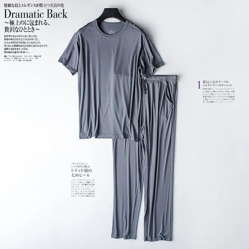 Pyjama deux pièces en modal pour hommes, pantalon à manches courtes, mince, grande taille, ample, sport, maison, costume, vêtements de nuit,