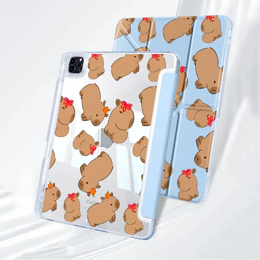 Tablet Case For iPad Air 4 5 M3 M2 M4 11inch Pro 11th 10th 9th 8th 12 Mini 6 7 Pro 2025 Holder Cover Y-Fold Love Capybara