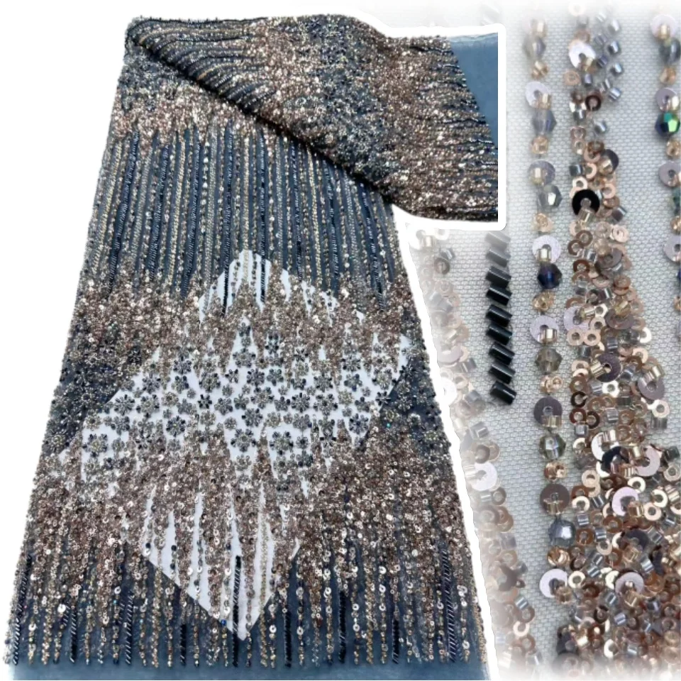 

Элегантная кружевная ткань с цветочной вышивкой и блестками, бусинами, 2021, высококачественная тюль, нигерийская кружевная ткань для шитья свадебного платья A1706