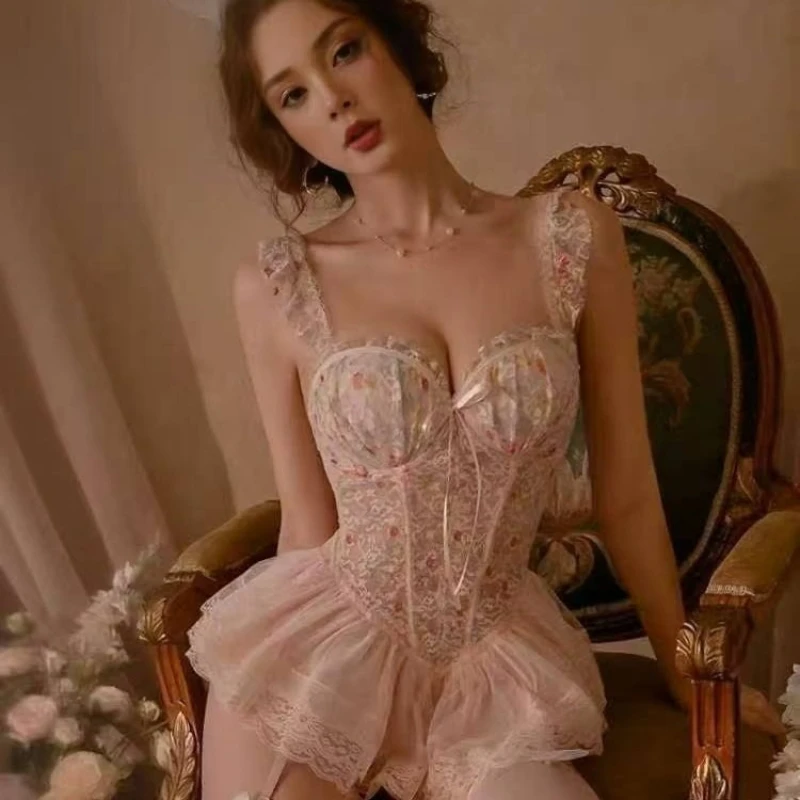 

2026 Hot Selling Sexy Floral Print Sweet with Chest Cushion Gathering Slim Fit Vest Women