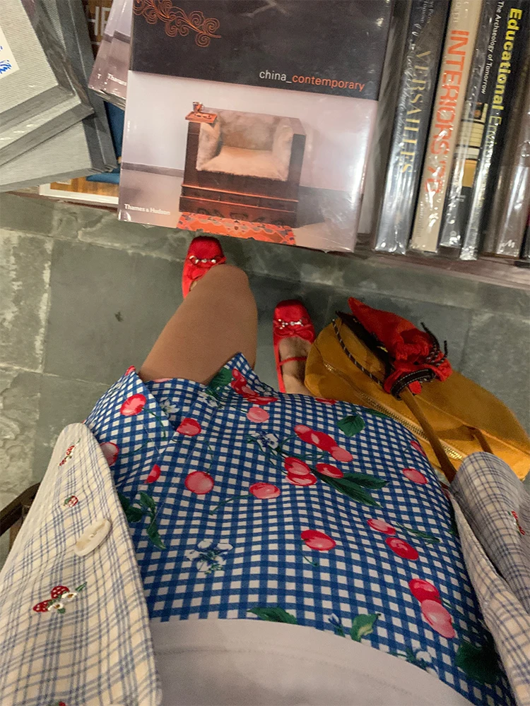 

Blue Floral Print Skirt Women's Design Sensation 2024 New Sle Korean Version A-Line Skirt Polyester Fabric ort Skirt