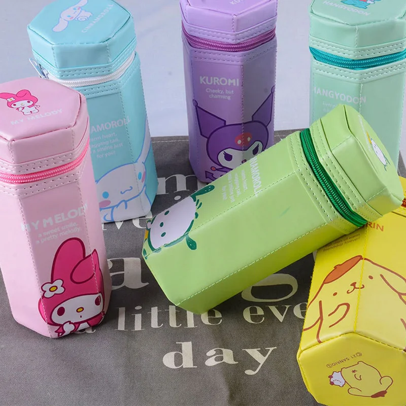 Creative High-Capacity Sanrio Kuromi Cartoon Pencil Case Kawai Hello Kitty Cinnamoroll Anime Student Zipper Pen Box Holiday Gift