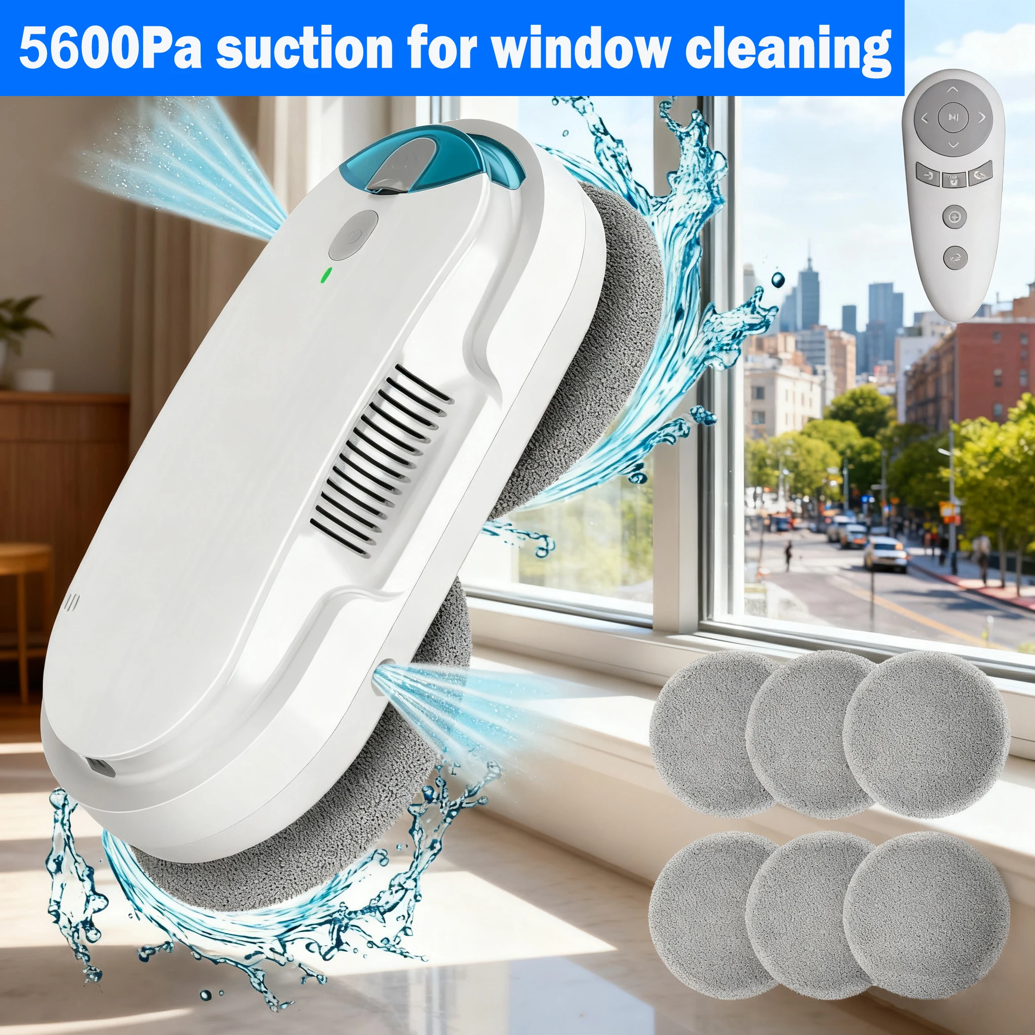 Robot Lavavetri INSE con Spruzzo d'Acqua Automatico, Motore Brushless, Doppio Spruzzo, Telecomando, Rilevamento Bordi, Pulitore Intelligente per Vetri Domestici