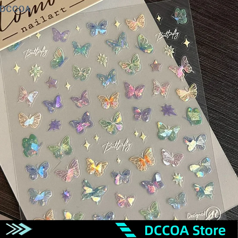 Colorful Butterfly Fairy Stickers Delicate Butterfly Wing Streamer Laser Stickers Advanced Embossed Art Stickers