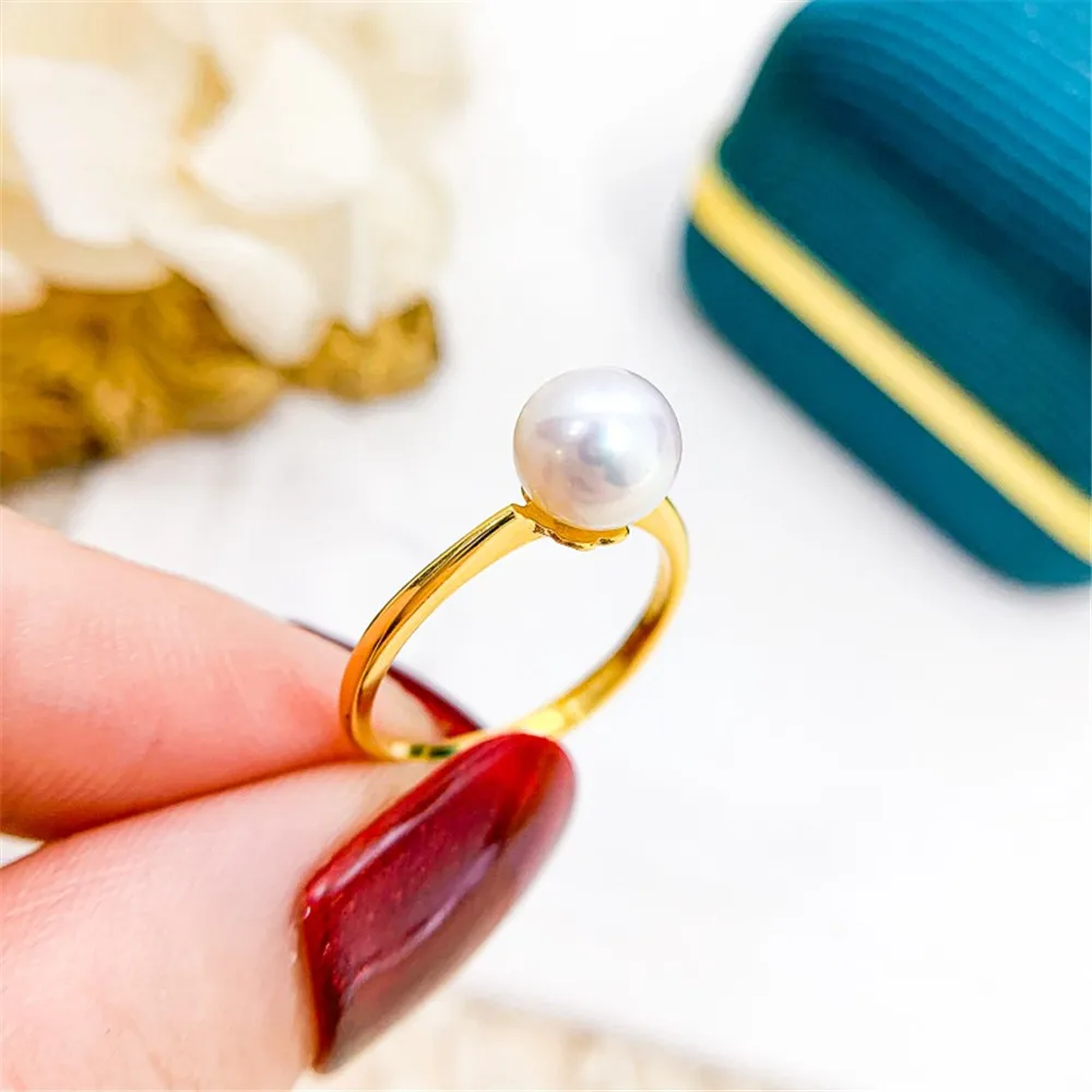 

DIY Pearl Accessories S925 Sterling Silver Ring Empty Holder Fashion Edition Ring Silver Jewelry Holder Female Fit 6-8mm Beads