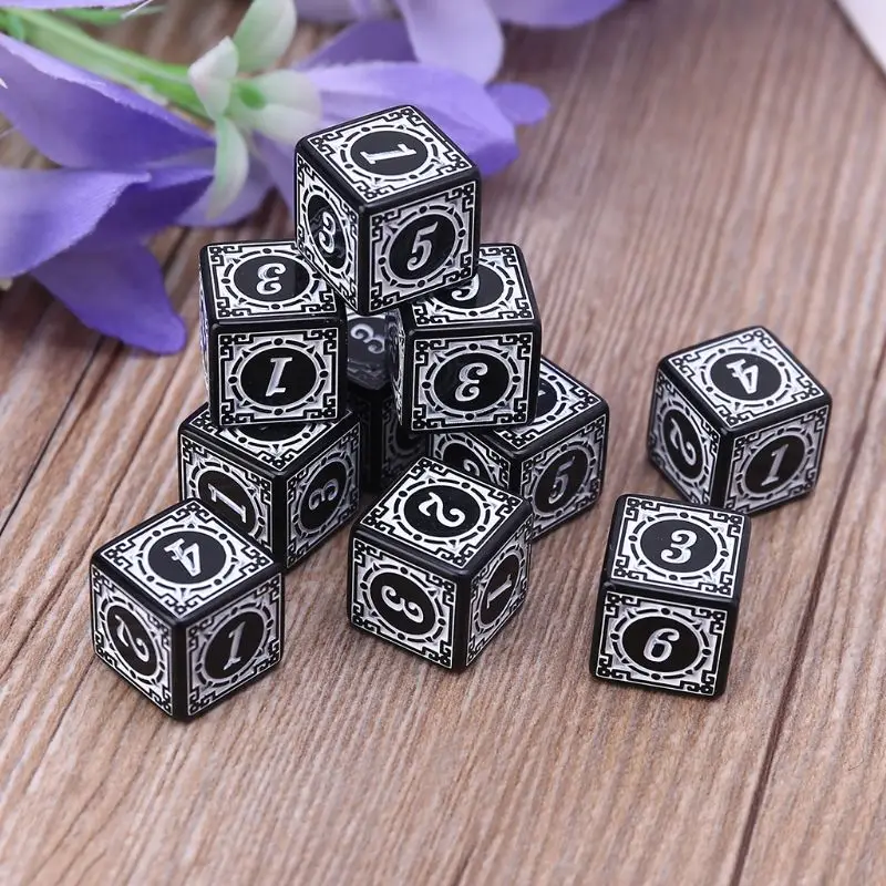 10 pces d6 poliédrica dados quadrados afiados números 6 lados contas contas mesa jogo de tabuleiro para bar clube festa 15mm