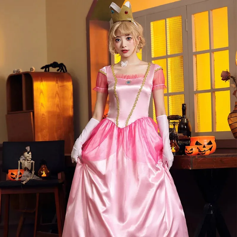 

Adult Women Elegant Pink Puff Sleeve Long Dress Set Halloween Carnival Party Stage Performance Princess Costume Cosplay Costume