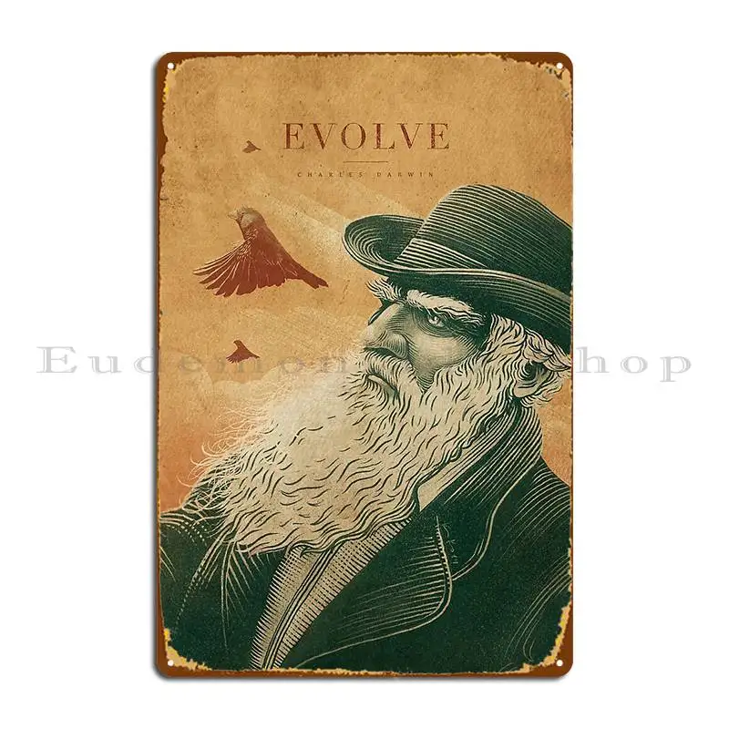Evolve Charles Darwin Vintage Version Kikos Metal Sign, Classic Kitchen, Create Rick, Garage Poster, 18
