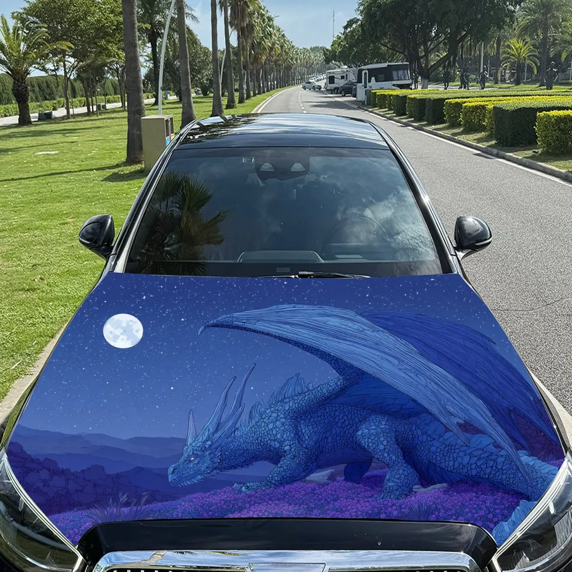 

Dreamy Moonlit Dragon Car Hood Stickers - Self-Adhesive, Waterproof and Durable Vinyl Wrap, Decorate And Protect Your Car - The