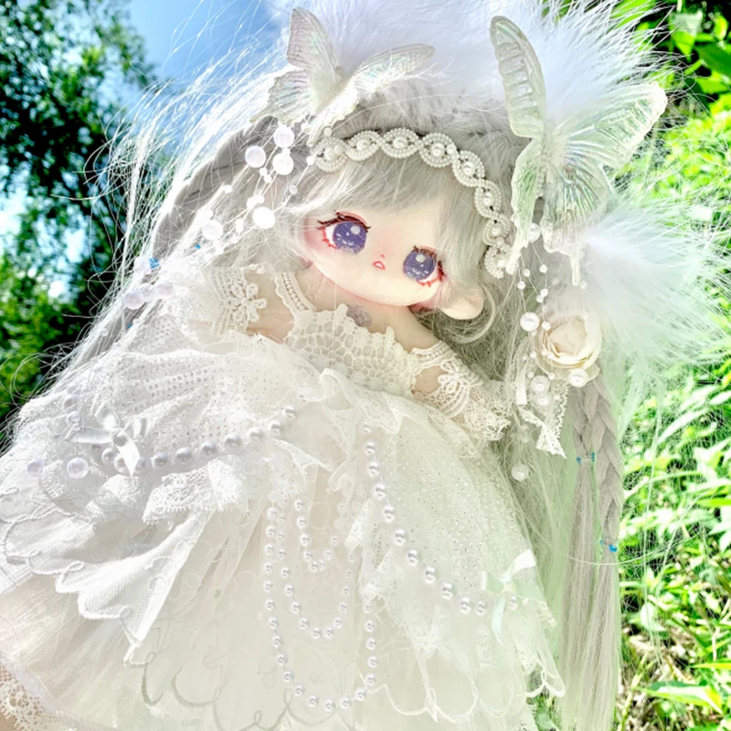 White Butterfly Dream Lolita Princess Gorgeous Wedding Dress Accessories For 20cm Plush Doll Body Dress Up Outfit Cosplay Gift