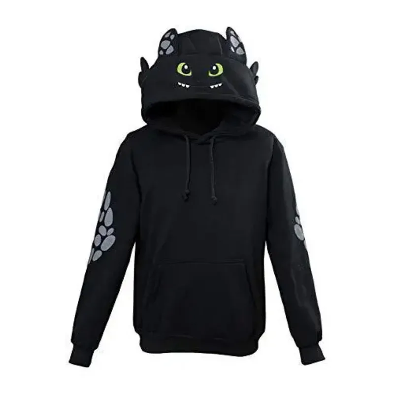 Adult Unisex How to Train Your Dragon Toothless Cosplay Hoodie Sweatshirt Casual Black Pullover Jackets Coat Hooded Hoodie