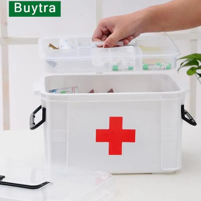 First Aid Kit Medicine Storage Box Portable Emergency Box Household Double Layers Medicine Boxes Medical Kit Storage Organizer