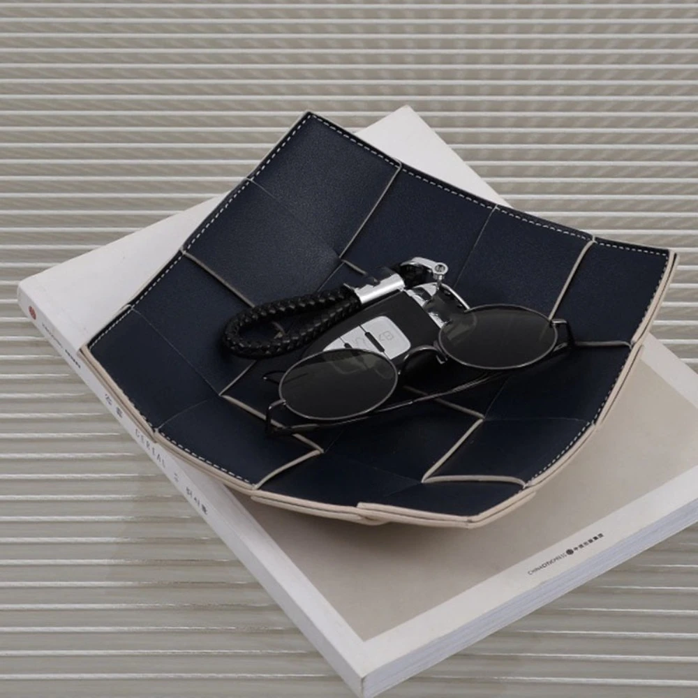 Waterproof Leather Woven Storage Tray Square Multi-functional Trinket Storage Dish Advanced Convenient