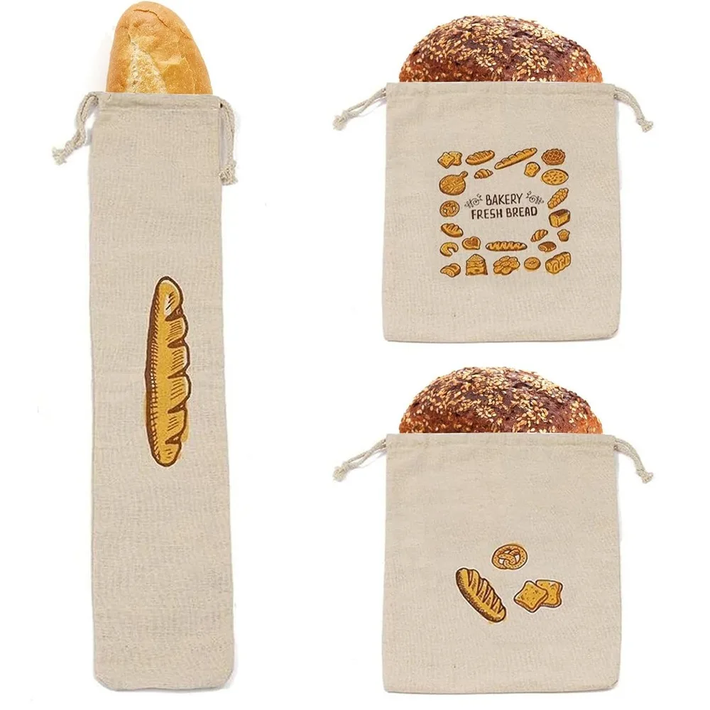 2/4pcs Reusable Drawstring Linen Bread Bag Washable Foldable Loaf Storage Bag Large Capacity Rectangle Stuff Bag Grocery Store