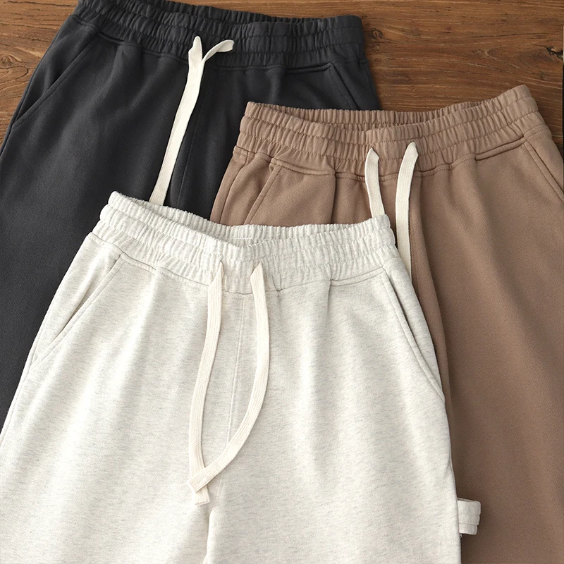 

Heavy knitted casual trousers men's American retro pure cotton wash lumberjack loose straight wide-leg sports pants