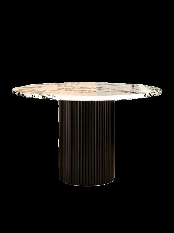 

A16 Marble dining table French retro high-end luxury stone home round table modern light luxury rock slab simple