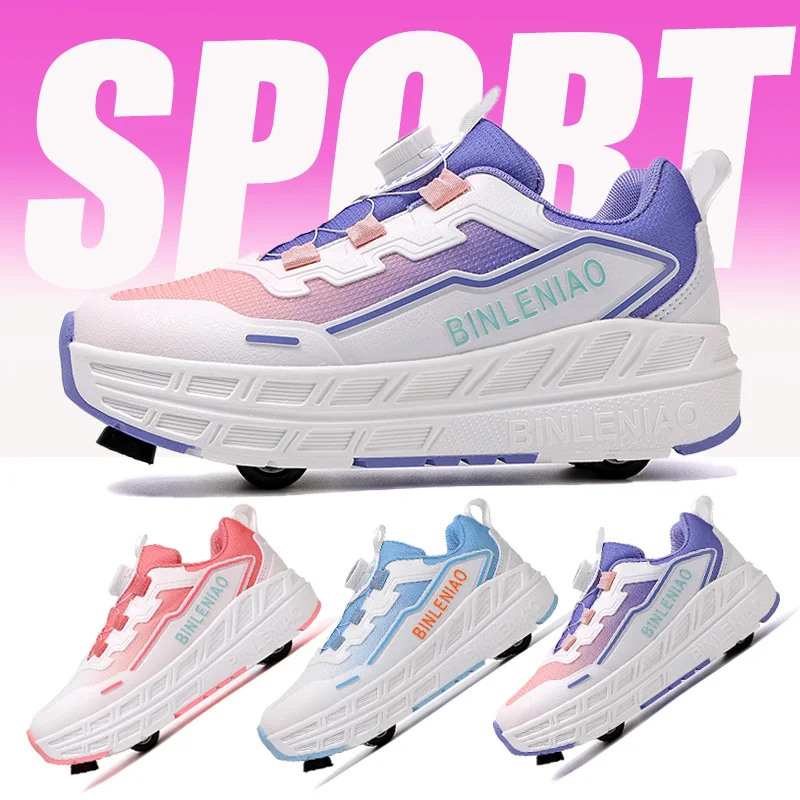 4 Wheel Dual-Use Roller Skates With Detachable Wheels Boys And Girls sport Sneakers with brakes Kids Shoes Speed Skate