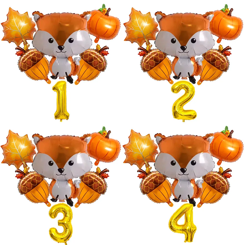 عيد الشكر موضوع الغابات الحيوانات الاطفال حفلة عيد ميلاد الديكور الراكون الثعلب احباط بالون مع 0-9 أرقام الكرة هدية عيد الشكر #1
