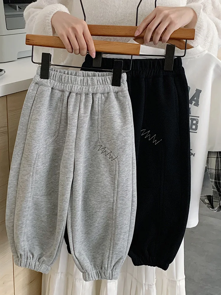 

Детские весенне-осенние длинные брюки с вышивкой и манжетами, свободные мужские модные спортивные штаны с высокой талией, асимметричные