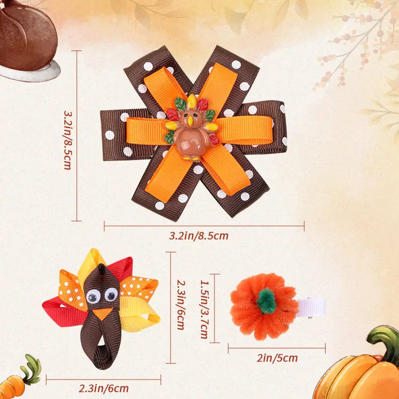 Nieuwe Thanksgiving Lint Haarelastiekjes Clips Voor Baby Meisjes Schattige Kalkoen Haarspeld Haarspeldjes Kinderen Hoofddeksels Handgemaakte Haarstrik Clip