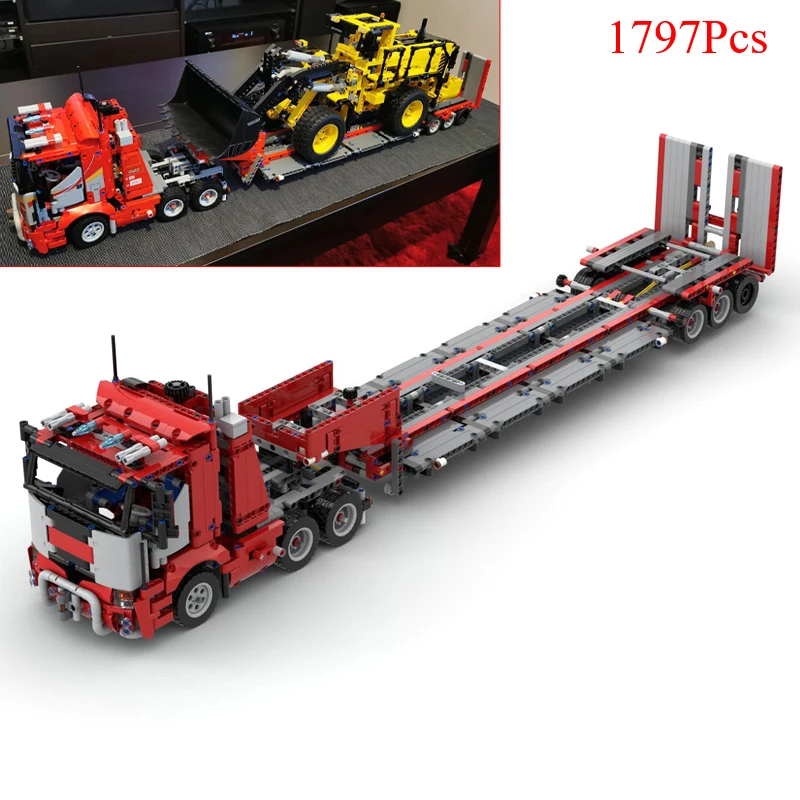 MOC Zware Vrachtwagen Trailer Met V6 Motor Compatibel 42030 L350F Wiellader Truck Bouwsteen DIY Baksteen Kinderen Speelgoed Gift