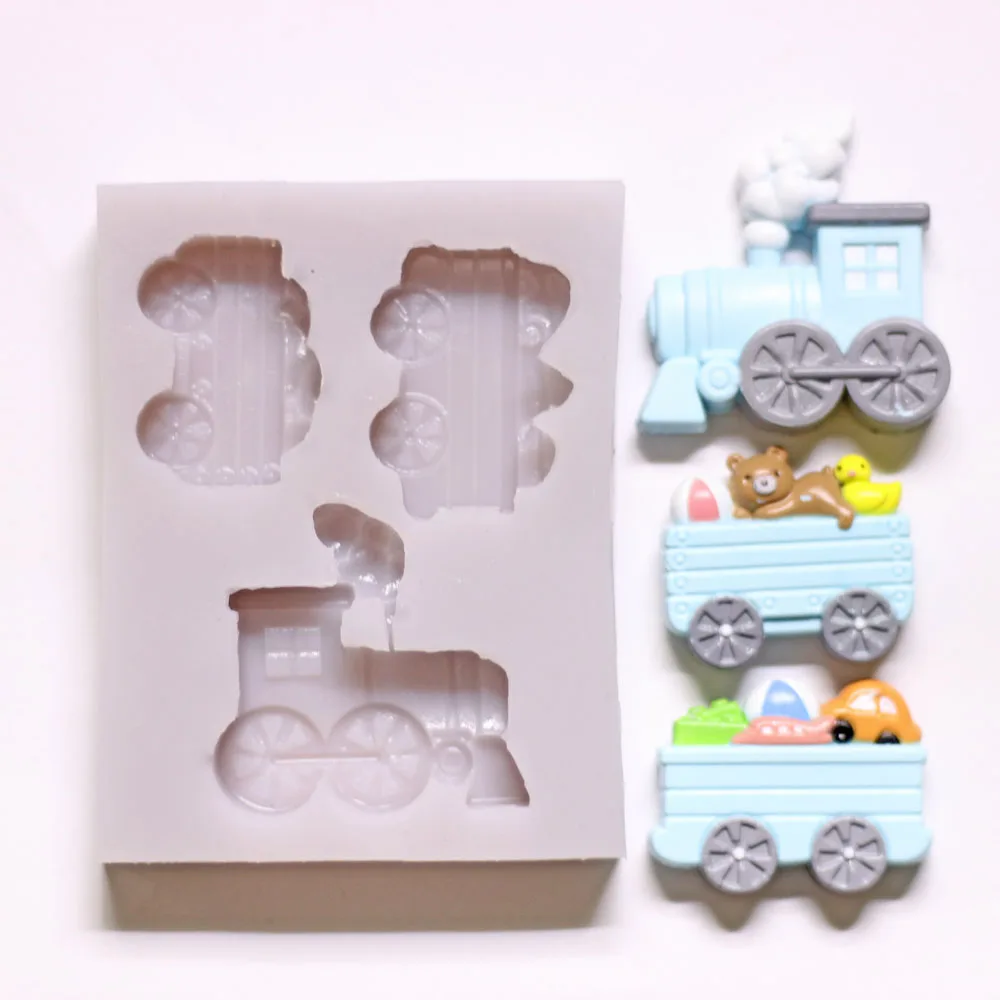 Cartoon Toy Train Shape Silicone Fondant Mould Chocolate Sugarcraft Cake Decor Mold Soap Clay Resin Trains DIY Kids Favor