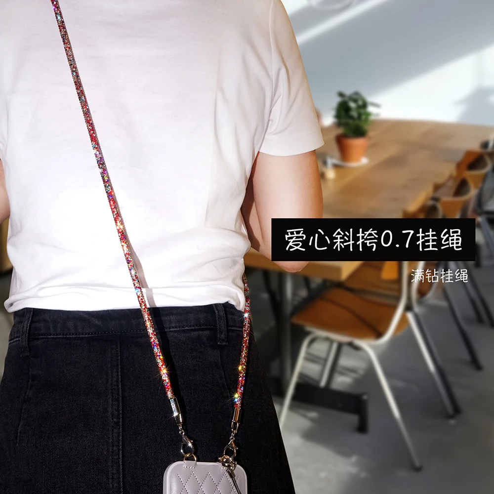 For Mobile Phone Case Crossbody Neck Shoulder Cord Strap Heart Buckle Rhinestone Trim Cotton Core Base Lanyard Pendant Chain