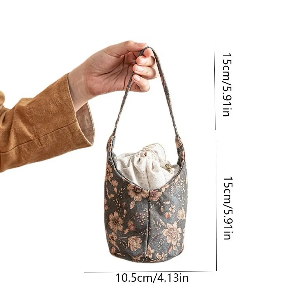 Chinese Style Embroidered Handbag Flower Print Cotton Tea Tools Storage Bag Small Item Pouch Solid Color