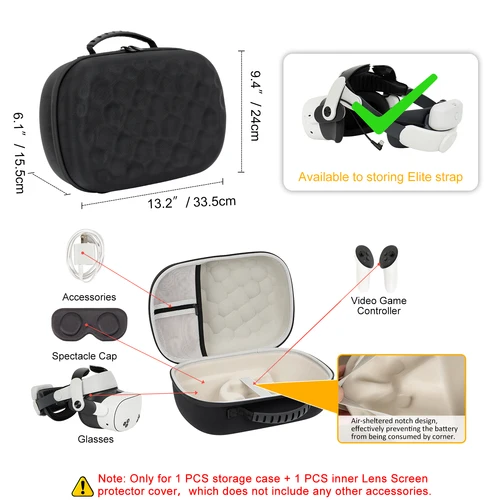 Imagen 2 del producto Estuche de transporte duro para gafas Meta Quest 3 3S VR, bolsa de almacenamiento, Estuche De Viaje para BOBOVR /Oculus Quest 2/Kiwi Design VR, accesorios