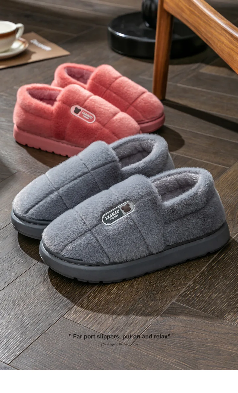 Übergroße 50 51 Winter-Hausschuhe für Damen und Herren mit Dicker Sohle, Warme Paar-Pantoffeln, Rutschfeste Flache Plattform, Damen-Baumwoll-Hausschuhe – Detail 16