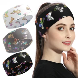 New butterfly Sports Headband Elastic Wide Vintage Edge Printed Headband Knot Hair Accessories Female Elastic Headband Hair Ties