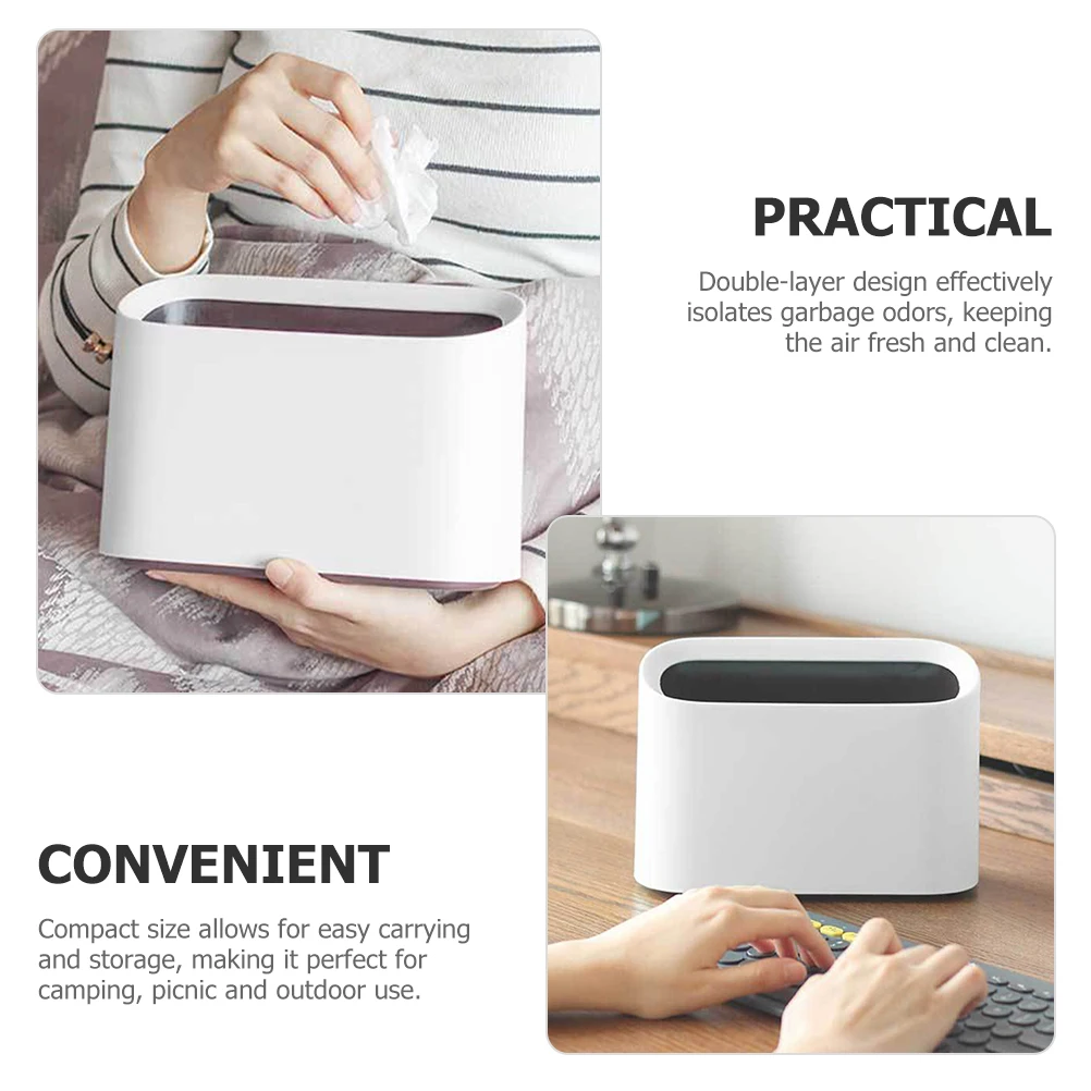 

Compact Desk Trash Can Double Layer Odor Isolation Stylish Design for Desktops Vanity Tables and Offices PP Material