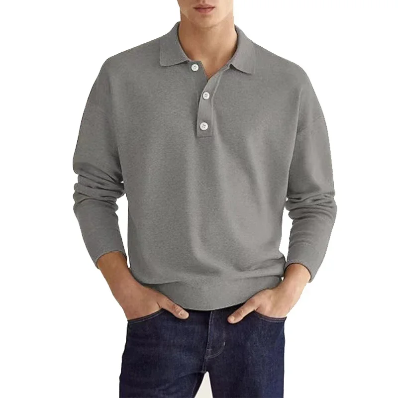 Men's Long Sleeve POLO Shirt Solid Color Lapel Button Office Commuter Business Casual Pullover Fashion Sports T-shirt S-3XL