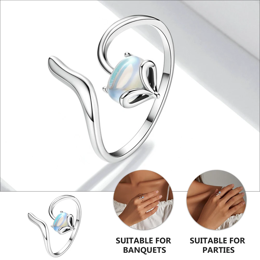 

Moonlight Stone Party Supply Silver Knuckle Circle Finger Jewelry Open Festival Gift Opening Miss