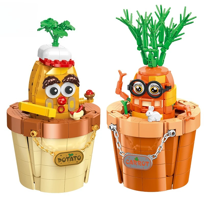 ألعاب التعليم المبكر للأطفال، نماذج مكعبات بناء الجسيمات الصغيرة، تجميع DIY ممتع، هدايا نباتات الجزر والبطاطس