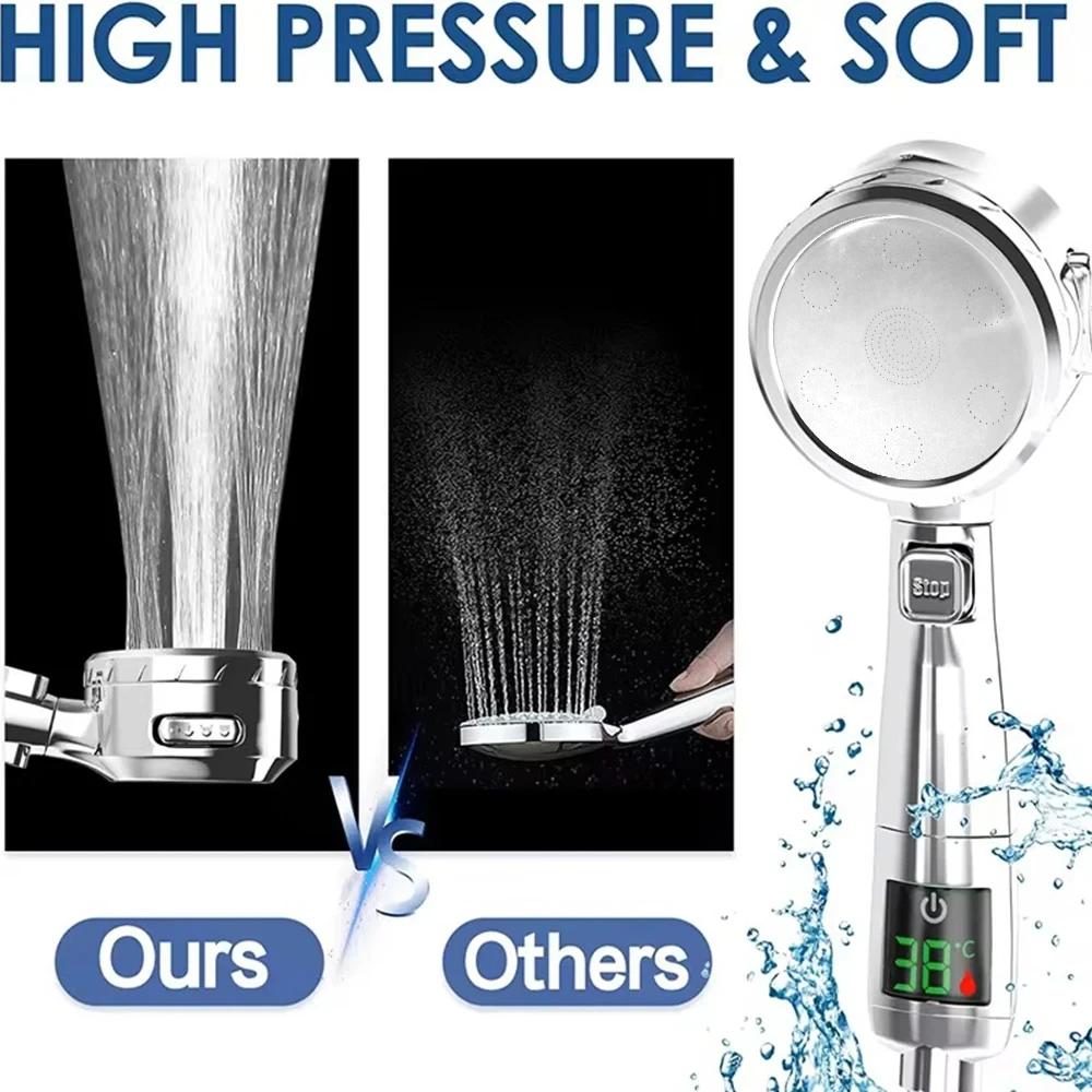 Cabezal de ducha de mano de alta presión para baño, cabezal de ducha ahorrador de agua, pulverizador ajustable presurizado, pantalla Digital de