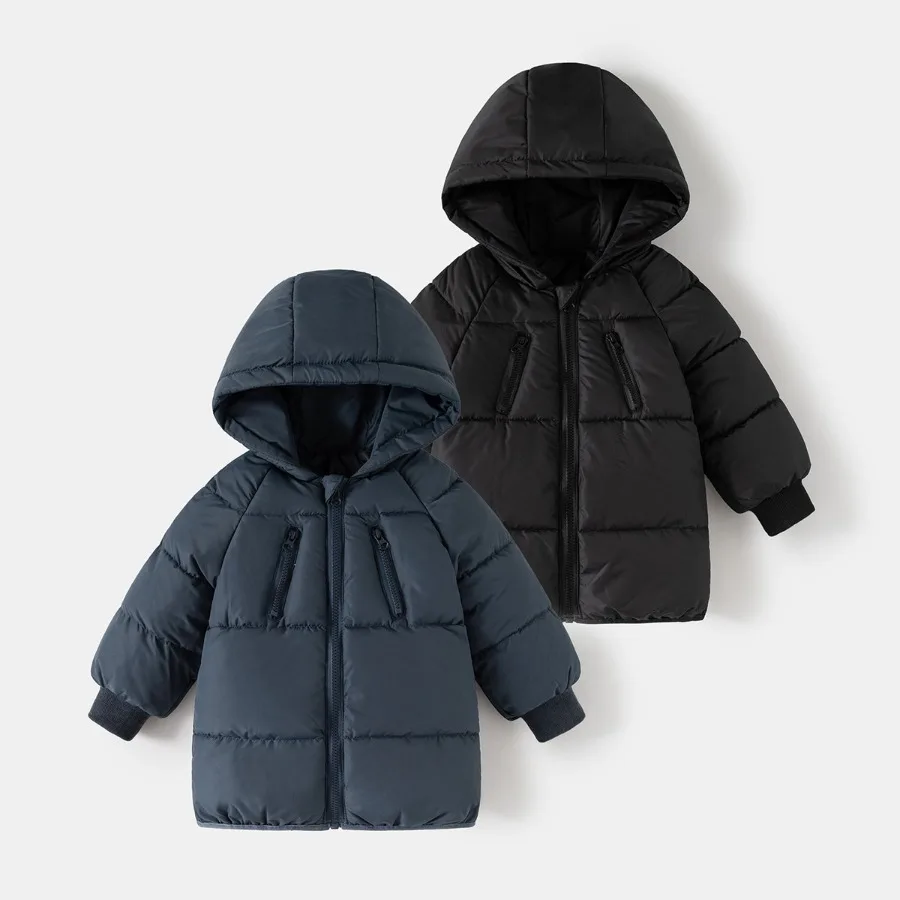 

Детское зимнее пальто с хлопковой подкладкой HoneyCherry, утолщенная куртка-пуховик средней длины, однотонная теплая верхняя одежда с капюшоном