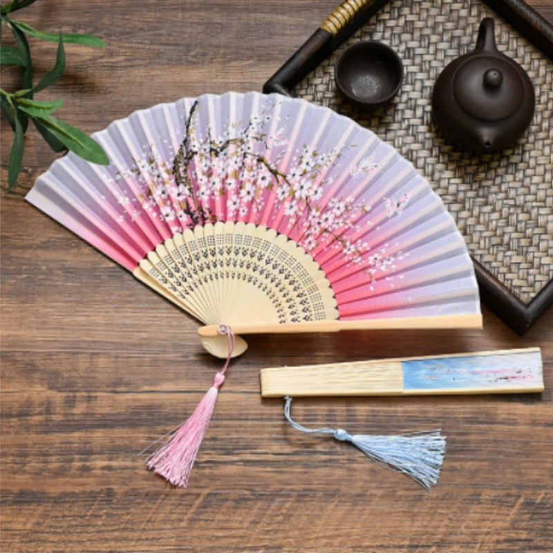 Retro Style Folding Fan Female Japanese Pattern Retro Cloth Art Craft Gift Home Decoration Ornament Dancing Hand Fan image 6