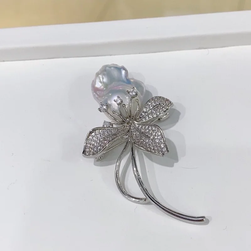 

SGARIT Natural Fresh Water Baroque Pearl Brooch Flower Style For Wome Alloy With Edison Pearl Jewelry Clothes Pin Brooch