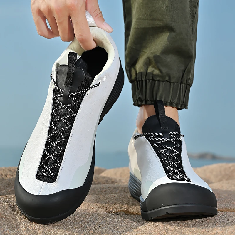Men\'s Waterproof Leather Hiking Shoes Durable Outdoor Sport Men Trekking Leather Shoes Lace-Up Climbing Hunting Sneakers
