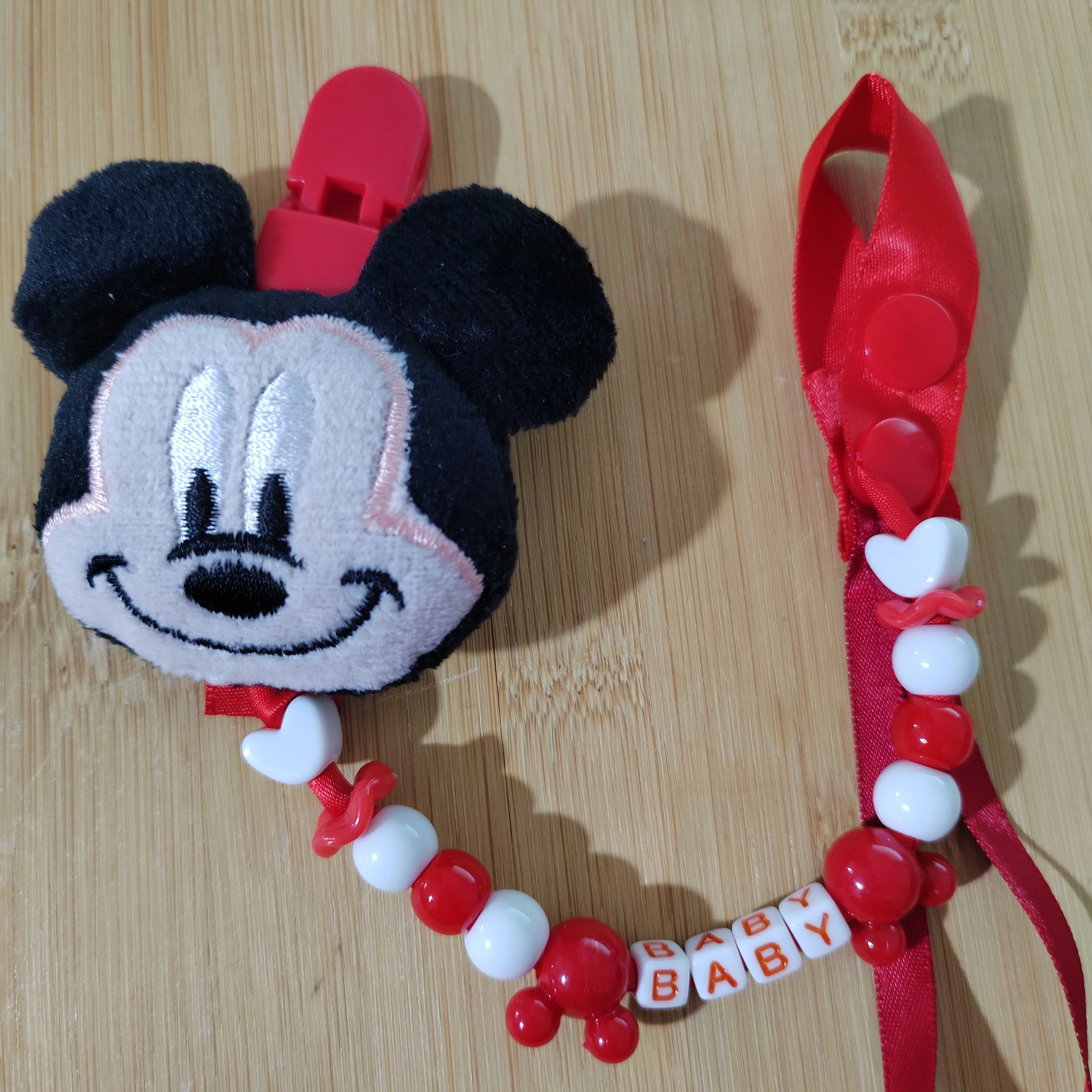 [Disney Personalized Pacifiers Clips ] Mickey Mouse Pacifier Clips Chain Colorful Beads DIY Handmade Soother Chain Dropshipping