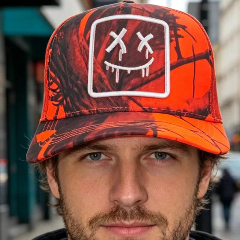 Unisex Smiley Face Semi-Net Baseball Cap Adjustable Snapback Hat for Men And Women