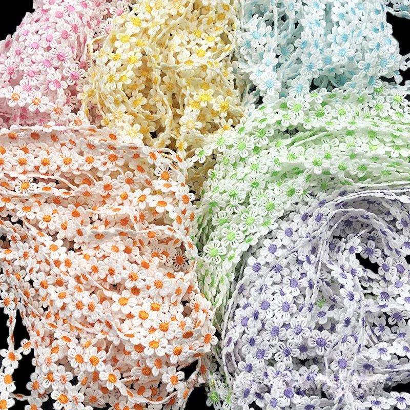 New 16 Colorful Daisy Flowers 5 Petal Handmade DIY Clothing Accessories Fabric Sewing Trim Lace Ribbon White Applique DIY Craft